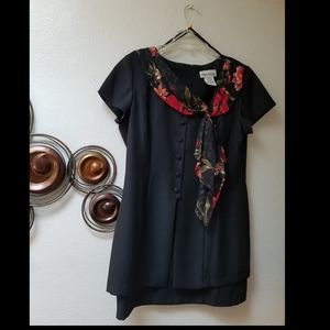 Plus Size Black Dress with Floral Scarf